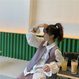 チェックベスト&フリンジスカート&ブラウスセットアップ