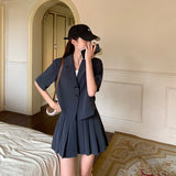 半袖ジャケット&プリーツスカートセットアップ