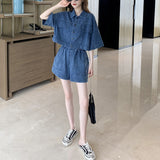 半袖デニムジャケット&ショートパンツセットアップ