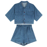 半袖デニムジャケット&ショートパンツセットアップ
