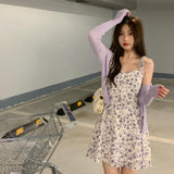 カーディガン付きパープルキャミワンピース