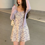 カーディガン付きパープルキャミワンピース