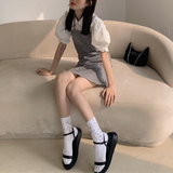 バブルシャツ+ギンガムキャミワンピ