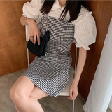 バブルシャツ+ギンガムキャミワンピ