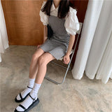 バブルシャツ+ギンガムキャミワンピ