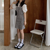 バブルシャツ+ギンガムキャミワンピ