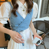 バブルシャツワンピ&デニムリボンビスチェ