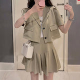 ショートジャケット&プリーツスカートセットアップ