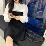 ボレロ風フリルブラウス&ブラックキャミワンピース