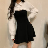 ボレロ風フリルブラウス&ブラックキャミワンピース