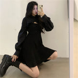 ボレロ風フリルブラウス&ブラックキャミワンピース