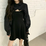 ボレロ風フリルブラウス&ブラックキャミワンピース