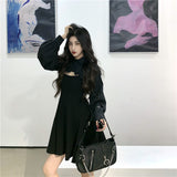 ボレロ風フリルブラウス&ブラックキャミワンピース