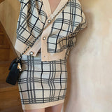 チェック柄ニットツーピースセットアップ