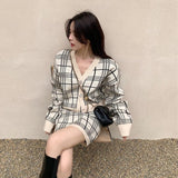 チェック柄ニットツーピースセットアップ