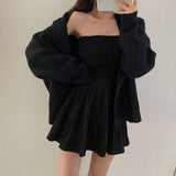 カーディガン&ケーブルニット&消しプリーツスカート