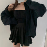 カーディガン&ケーブルニット&消しプリーツスカート