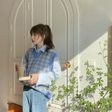 千鳥柄Vネックニットベスト