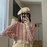 クロップドチェックカーディガン