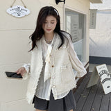 ツイードフリンジノースリジャケット/ジレ+ボウタイブラウス【単品販売】