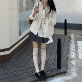 ツイードフリンジノースリジャケット/ジレ+ボウタイブラウス【単品販売】