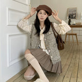 ツイードフリンジノースリジャケット/ジレ+ボウタイブラウス【単品販売】