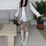 ツイードフリンジノースリジャケット/ジレ+ボウタイブラウス【単品販売】