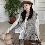 ツイードフリンジノースリジャケット/ジレ+ボウタイブラウス【単品販売】