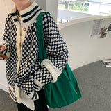 ハーフハイネックブロックチェックカーディガン