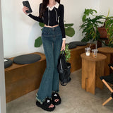 裾フリンジフレアデニム