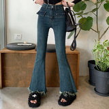 裾フリンジフレアデニム