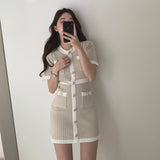 ワッフル金ボタンワンピース