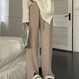 スリット入りセンタープレスリラックスパンツ