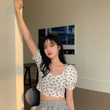 レトロクロップド丈フラワートップス