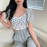 レトロクロップド丈フラワートップス