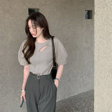 アシメカラーパフスリトップス