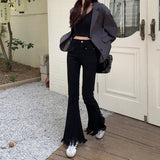 裾フリンジフレアデニム