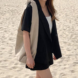 麻ライク半袖ジャケットセットアップ