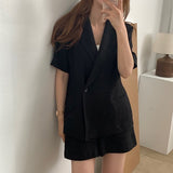 麻ライク半袖ジャケットセットアップ