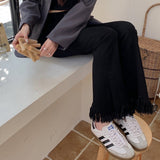 裾フリンジフレアデニム