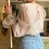 バックリボンバブルスリーブブラウス