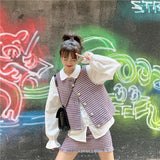 チェックベスト&フリンジスカート&ブラウスセットアップ