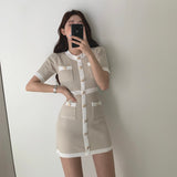 ワッフル金ボタンワンピース