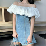 オフショルシャツデニムミニワンピース