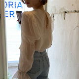 バックリボンバブルスリーブブラウス