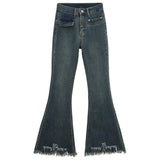 裾フリンジフレアデニム