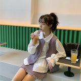 チェックベスト&フリンジスカート&ブラウスセットアップ