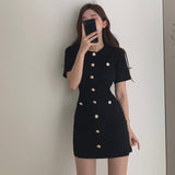 ワッフル金ボタンワンピース