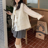 ツイードフリンジノースリジャケット/ジレ+ボウタイブラウス【単品販売】