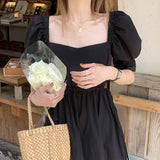 ブラックパフスリーブフレンチロングワンピース